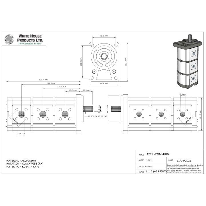 WHP EQUIVALENT HYDRAULIC GEAR PUMP
